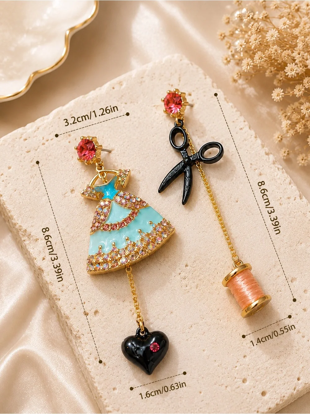 Mismatched Sewing Earrings Dress Scissors Dangle Earrings